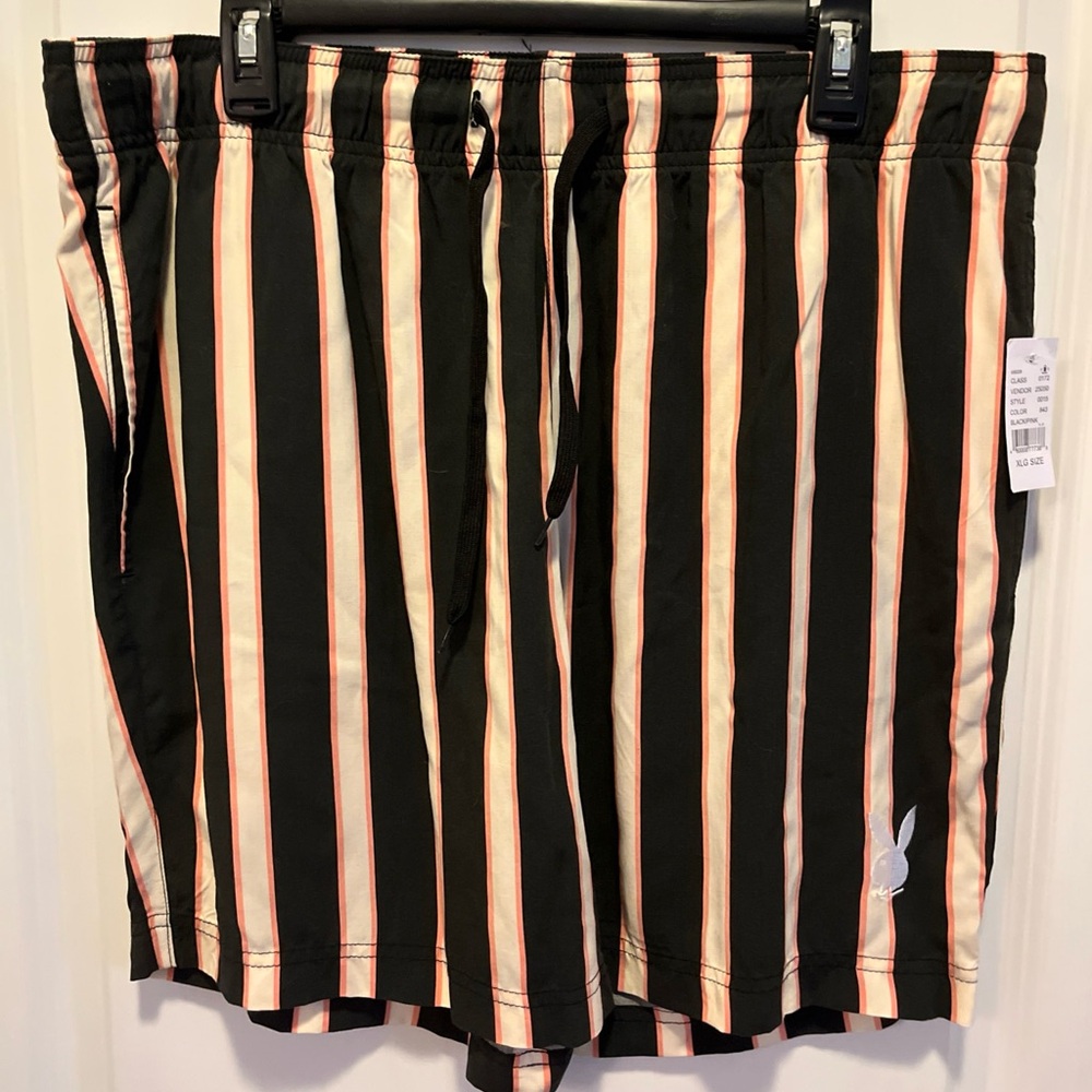 PLAYBOY by PacSun Men’s Black and White Striped Swim Trunks NWT